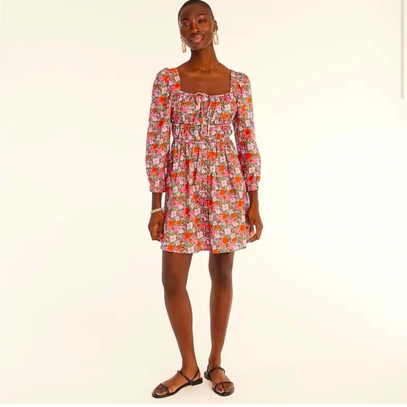 *J.Crew-NWT Sz10 - Cinched-Waist Organic Cotton Dress -Liberty Print MeadowSong - Picture 1 of 8